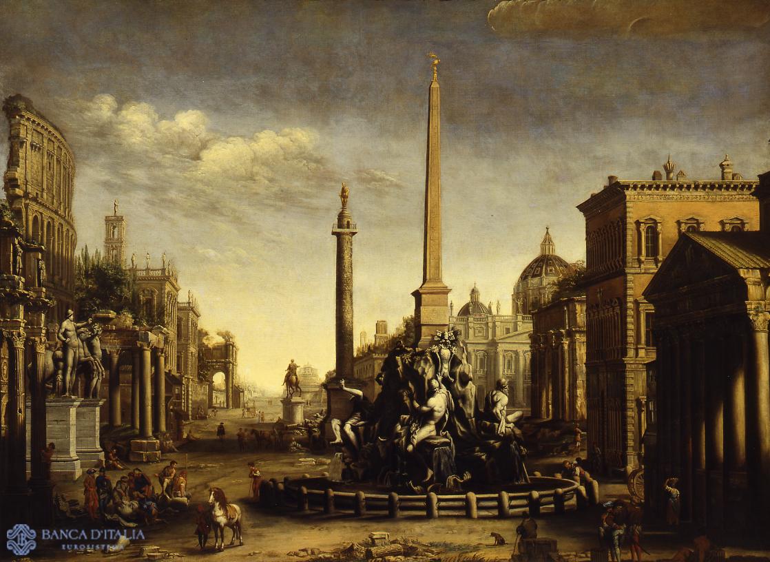 Architectural Capriccio with monuments of Rome