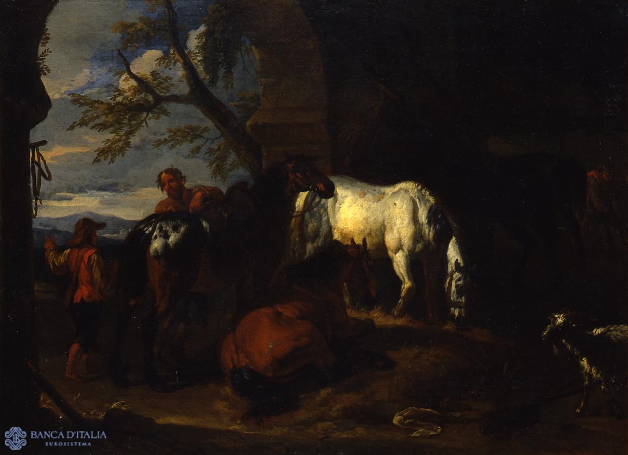 Cavalli e armenti in una stalla